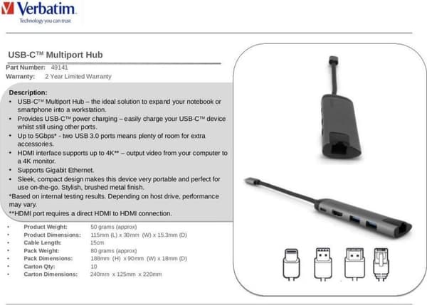 Verbatim USB-C Multiport Hub med Gigabit Ethernet