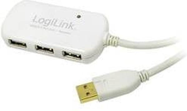 LogiLink USB-kabel USB 2.0 USB-A-kontakt, USB-A-uttag 12,00 m Vitguldpläterade kontaktkontakter, UL-certifierade