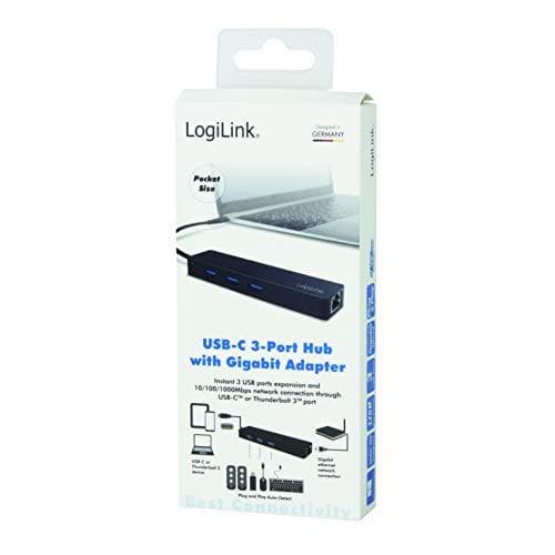 Logilink USB-C-hub, 3 porte + Gigabit-adapter - Hub - 3 x USB 3.1 Gen 1 + 1 x 10/100/1000 - Desktop (UA0313)