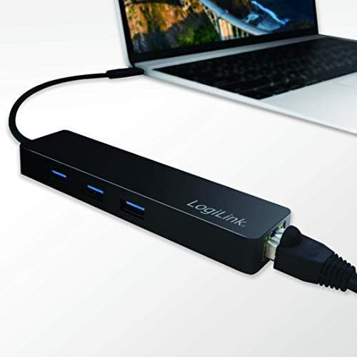 Logilink USB-C-hub, 3 porte + Gigabit-adapter - Hub - 3 x USB 3.1 Gen 1 + 1 x 10/100/1000 - Desktop (UA0313)
