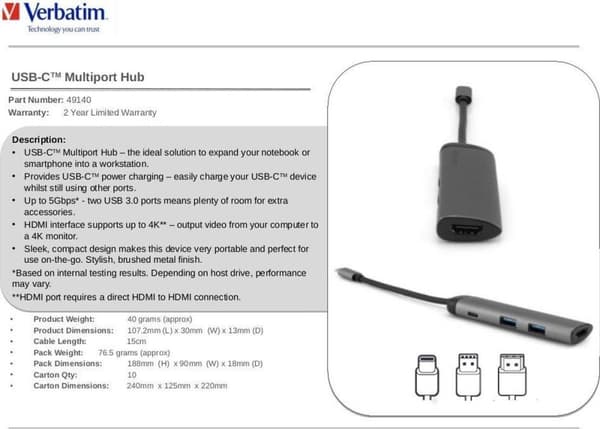 Verbatim USB-C Multiport Hub USB 3.0