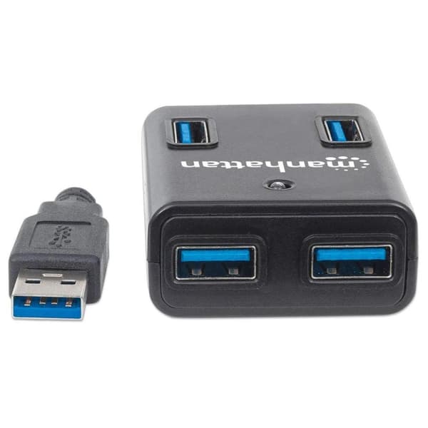 Manhattan USB 3.0 Hub (4 portar, strömförsörjning via nätadapter eller USB) 162302 svart