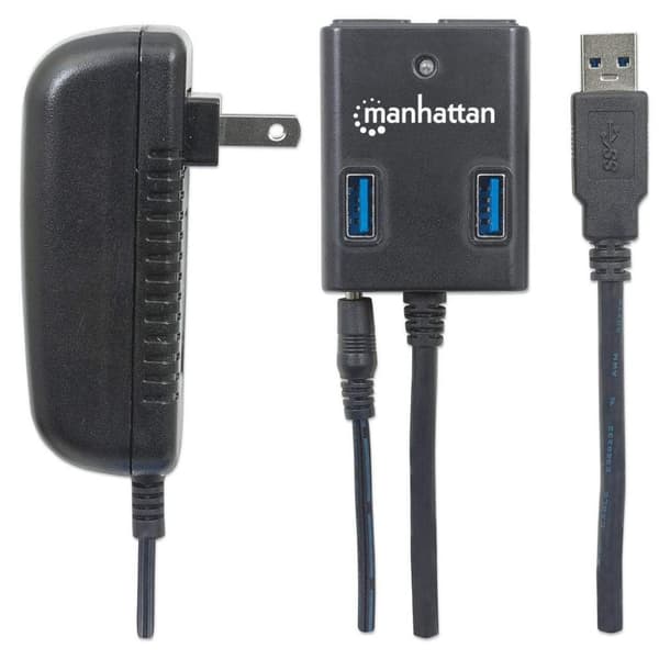 Manhattan USB 3.0 Hub (4 portar, strömförsörjning via nätadapter eller USB) 162302 svart