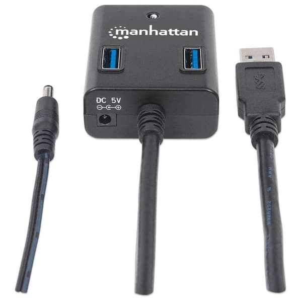 Manhattan USB 3.0 Hub (4 portar, strömförsörjning via nätadapter eller USB) 162302 svart