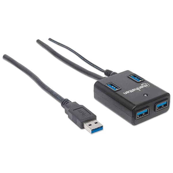 Manhattan USB 3.0 Hub (4 portar, strömförsörjning via nätadapter eller USB) 162302 svart