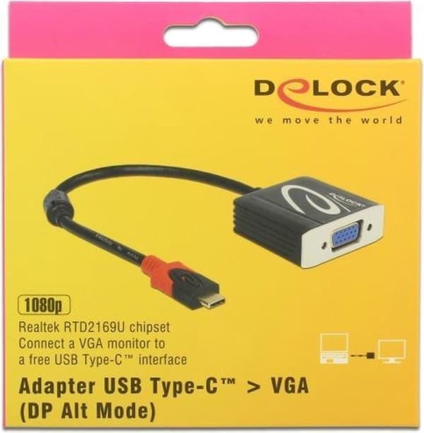 DeLOCK Premium USB-C til VGA-adapter med DP Alt Mode (1920 x 1200) / sort - 0,20 meter
