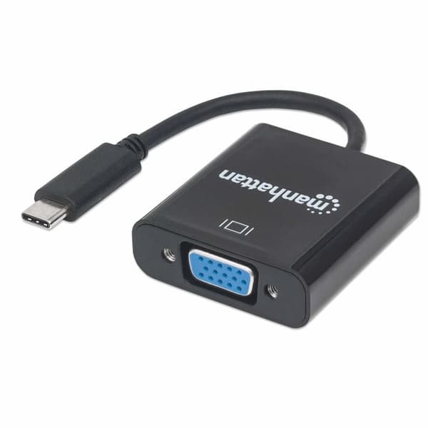 Manhattan 151771 USB / VGA-adapter [1x USB 3.2 Gen 2-stik C (USB 3.1) - 1x VGA-stik] Sort Farvekodning, Fleksibel, Folieafskærmning, UL-listet,