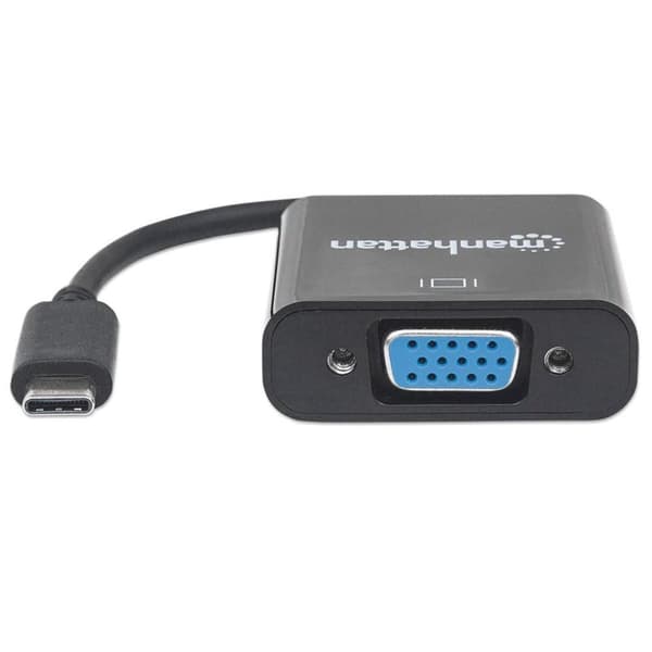 Manhattan 151771 USB / VGA-adapter [1x USB 3.2 Gen 2-stik C (USB 3.1) - 1x VGA-stik] Sort Farvekodning, Fleksibel, Folieafskærmning, UL-listet,