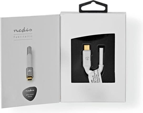 Nedis USB-adapter | USB 2.0 | USB-C™ han | 3,5 mm hun | 0,08 m | runde | forgyldt | Flettet / Nylon | Hvid / Sølv | Dæk vindueskasse