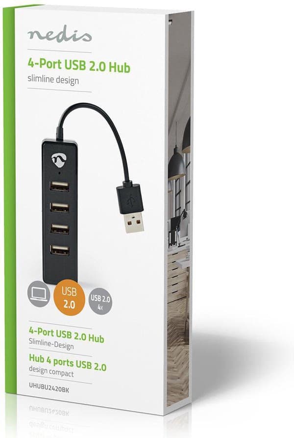 Nedis USB Hub | 4 hamn(ar) | USB 2.0 | USB-driven | 4x USB