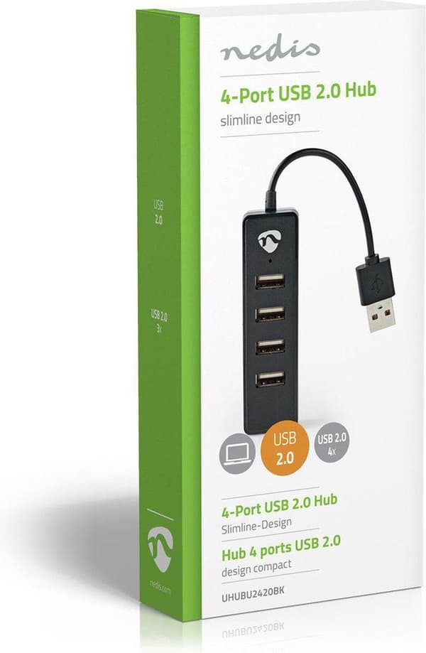 Nedis USB Hub | 4 hamn(ar) | USB 2.0 | USB-driven | 4x USB