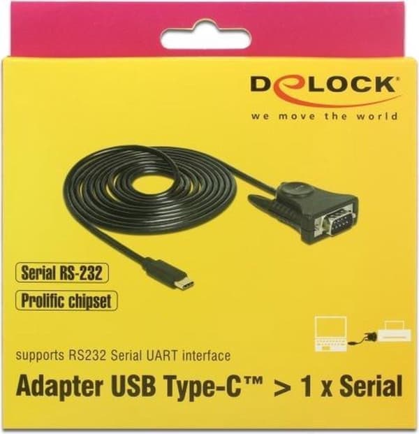 DeLOCK USB-C (m) til 9-benet SUB-D med skruer (m) seriel RS232 adapter / Prolific chip - 1,8 meter