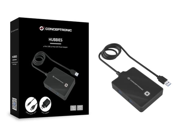 Conceptronic USB-hubb 4-portar 3.0/ 4x3.0/ med strömförsörjning/svart.