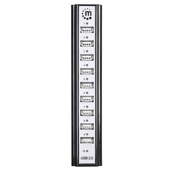 Manhattan Hi-Speed USB 2.0 Desktop Hub (10 portin virtalähde USB:n tai verkkovirtasovittimen kautta) 161572 musta