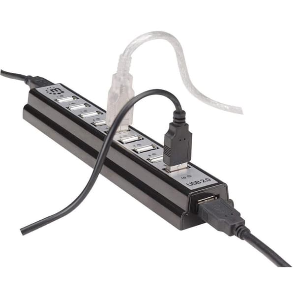 Manhattan Hi-Speed USB 2.0 Desktop Hub (10 portin virtalähde USB:n tai verkkovirtasovittimen kautta) 161572 musta