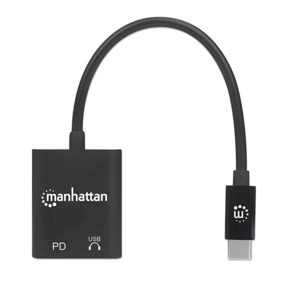 MANHATTAN USB-C till 3,5 mm jack ljudadapter & PD-laddningsport