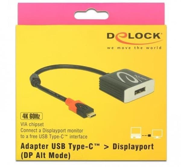 DeLOCK Premium USB-C til DisplayPort-adapter med DP Alt Mode (4K 60 Hz) / sort - 0,20 meter