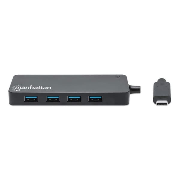 MANHATTAN 4-portars USB 3.2 Gen 1 Hub USB-C hane till 4 x USB-A hona, 5 Gbps dataöverföringshastigheter, USB-driven, svart (164924)