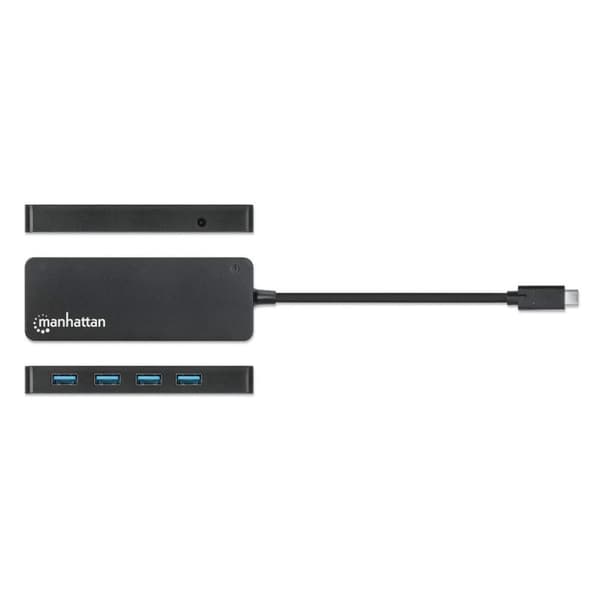 MANHATTAN 4-portars USB 3.2 Gen 1 Hub USB-C hane till 4 x USB-A hona, 5 Gbps dataöverföringshastigheter, USB-driven, svart (164924)