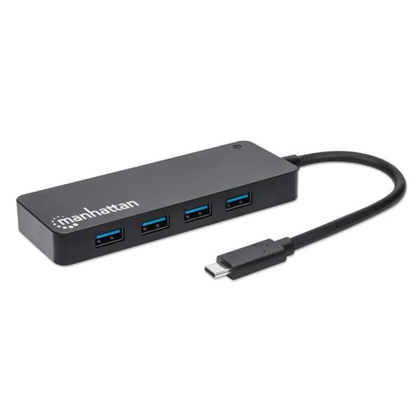 MANHATTAN 4-portars USB 3.2 Gen 1 Hub USB-C hane till 4 x USB-A hona, 5 Gbps dataöverföringshastigheter, USB-driven, svart (164924)