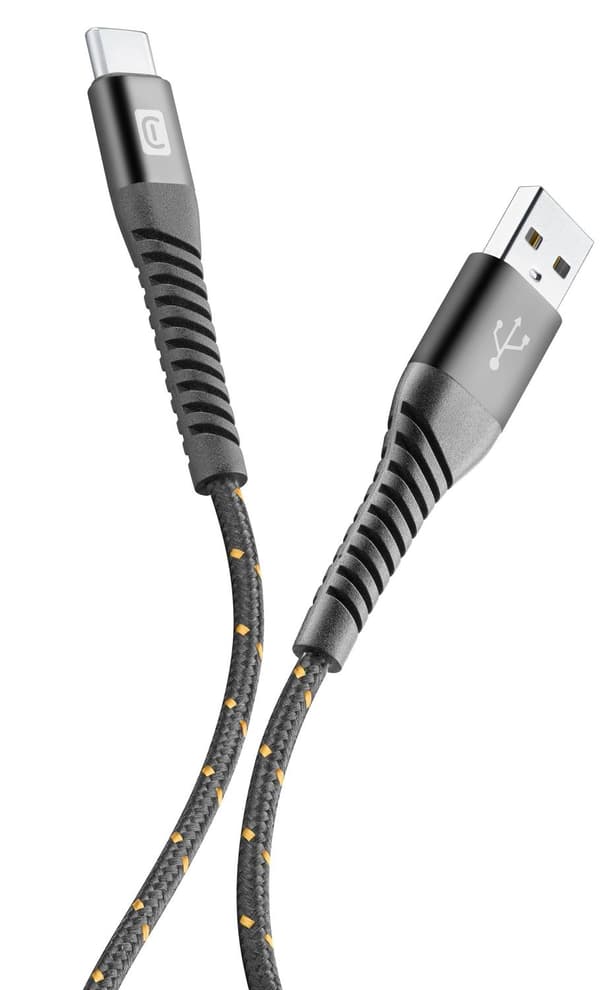 Cellularline - USB-kabel, kevlar usb-a til usb-c 1,2m, sort