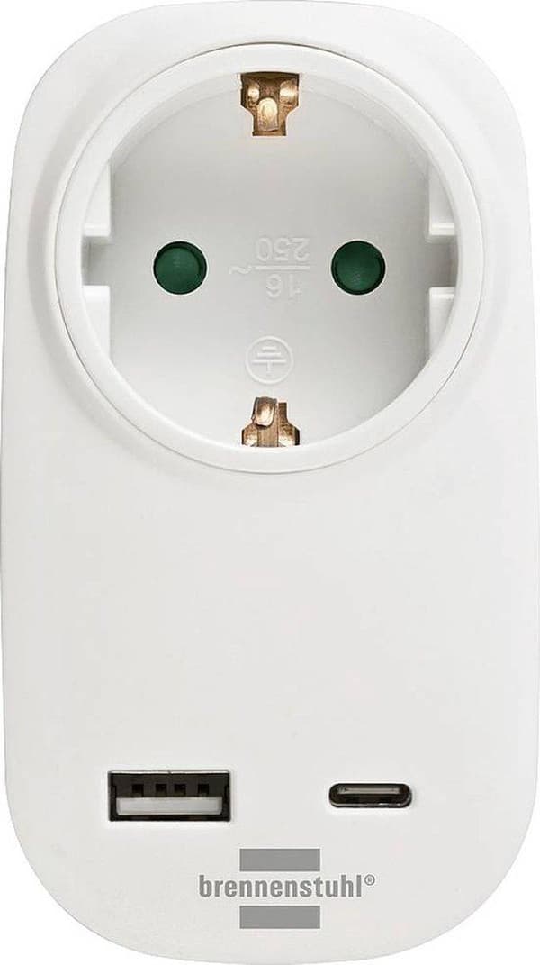 Brennenstuhl Plug adapter med USB C Power Delivery och USB-A (USB plug adapter för snabb laddning, 1x USB C Power Delivery, 1x USB-A)