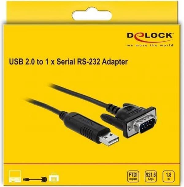 DeLOCK USB-A (m) till 9-stift SUB-D med skruvar (m) seriell RS232-adapter / FTDI-chip - 1,8 meter