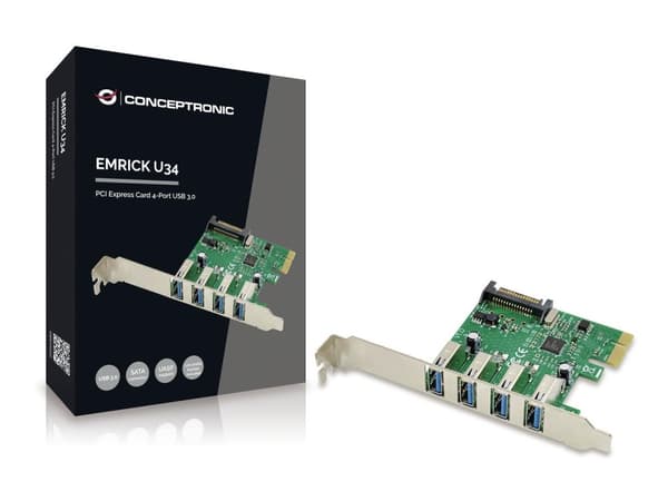 Conceptronic Emrick U34 - USB-sovitin - PCIe matala profiili - USB 3.0 x 4