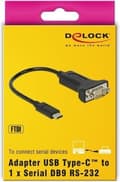Miniatyrbillede 3 af 6: DeLOCK USB-C (m) til 9-benet SUB-D med møtrikker (m) seriel RS232 adapter / FTDI chip - 0,25 meter