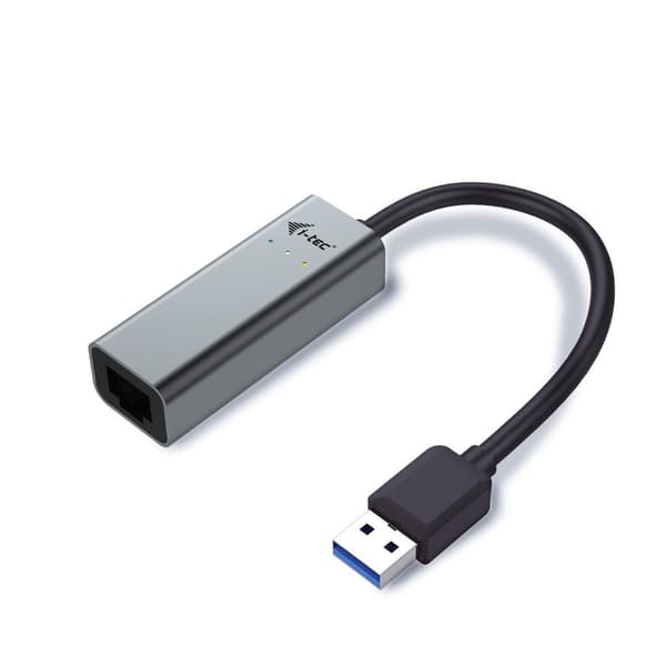I-TEC USB 3.0 metall Gigabit Ethernet-adapter 1x USB 3.0 till RJ-45 LED-skärm för bärbar Tablet PC Windows Mac Linux Android (U3METALGLAN)