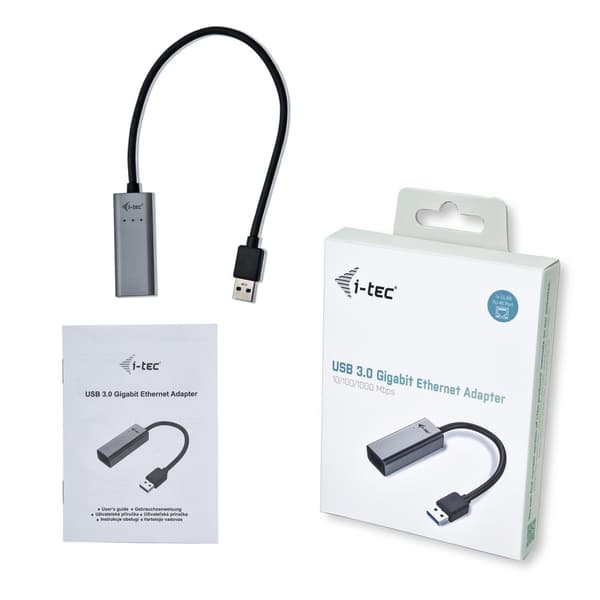 I-TEC USB 3.0 metall Gigabit Ethernet-adapter 1x USB 3.0 till RJ-45 LED-skärm för bärbar Tablet PC Windows Mac Linux Android (U3METALGLAN)
