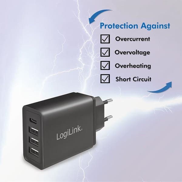 Universal USB Hurtigoplader - 1x USB-C & 3x USB-A - 27 Watt