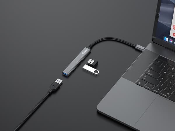 Varustettu 4-porttisella USB 3.0/2.0 -keskittimellä - USB 3.2 Gen 1 (3.1 Gen 1) Type-C - USB 2.0 - USB 3.2 Gen 1 (3.1 Gen 1) Type-A - 5000 Mbps - Must