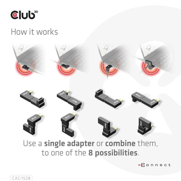 Club 3D - USB-C-adaptersæt - USB 3.2 Gen 2 - 20V - 5A - vinklet, USB-drevet (100W), 4K 120Hz-understøttelse