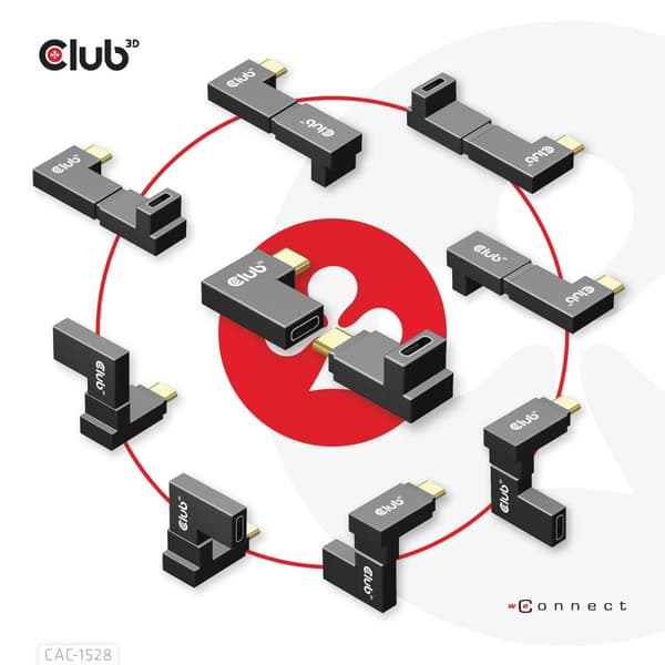 Club 3D - USB-C-adaptersæt - USB 3.2 Gen 2 - 20V - 5A - vinklet, USB-drevet (100W), 4K 120Hz-understøttelse