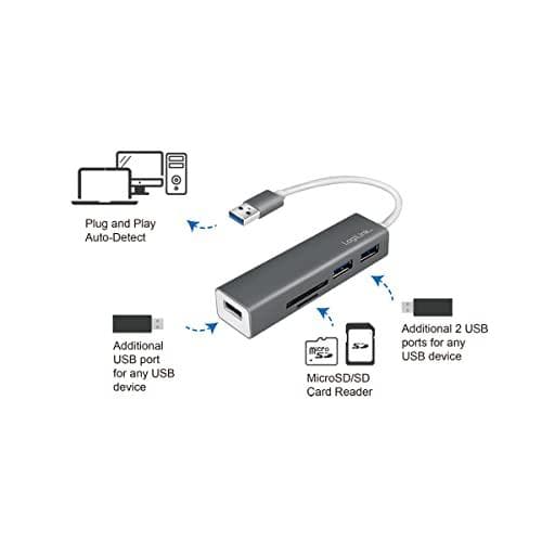 LogiLink UA0306 USB 3.0 HUB, 3-portar, med kortläsare antracit