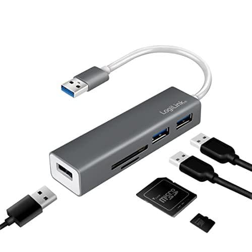 LogiLink UA0306 USB 3.0 HUB, 3-portar, med kortläsare antracit