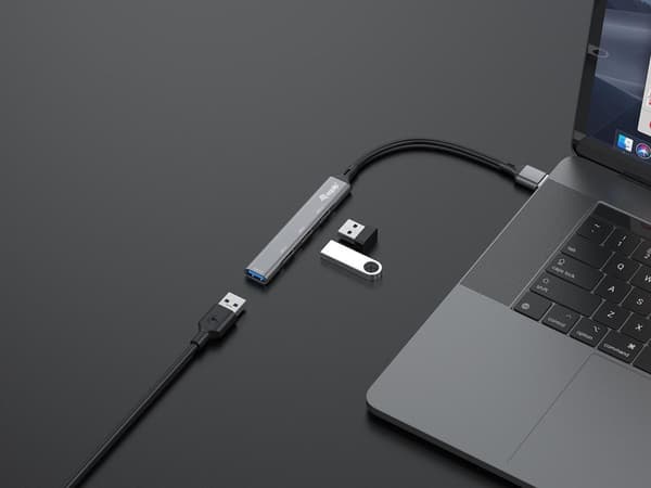 Utrusta 4-PORTAR USB 3.0/2.0 HUB - USB 3.2 Gen 1 (3.1 Gen 1) Typ-A - USB 2.0 - USB 3.2 Gen 1 (3.1 Gen 1) Typ-A - 5000 Mbit/s - Svart - Grå - Aluminium