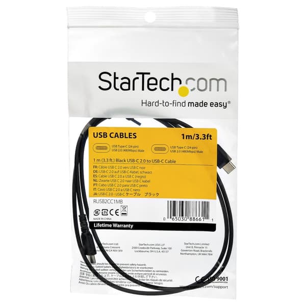 StarTech 1 m / 3,3 fod. USB 2.0 til USB C-kabel - Sort - Aramidfiber - USB-kabel - USB (M) lige til USB-C (M) lige - Thunderbolt 3 / USB 2.0 - 1 m - s