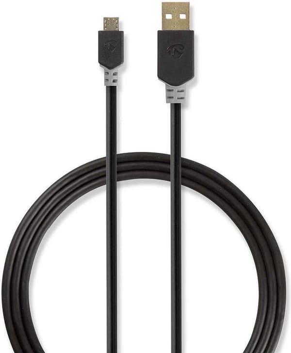 USB-kabel | USB 2.0 | USB-A hane | USB Micro B hane | 480 Mbps | guldpläterad | 1,00 m | Runda | PVC | Antracit | fönsterlåda