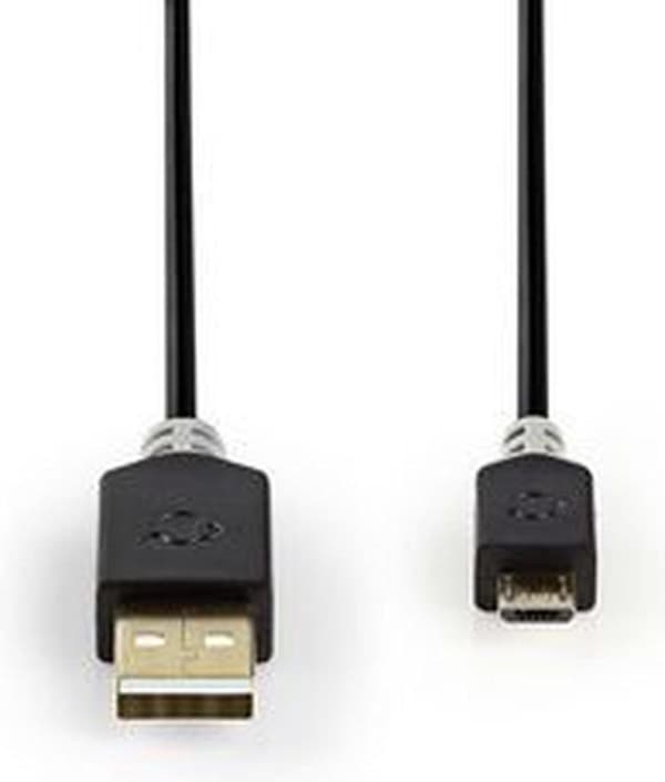 USB-kabel | USB 2.0 | USB-A hane | USB Micro B hane | 480 Mbps | guldpläterad | 1,00 m | Runda | PVC | Antracit | fönsterlåda