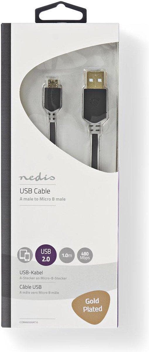 USB-kabel | USB 2.0 | USB-A hane | USB Micro B hane | 480 Mbps | guldpläterad | 1,00 m | Runda | PVC | Antracit | fönsterlåda
