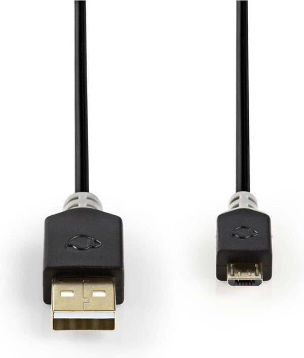 USB-kabel | USB 2.0 | USB-A hane | USB Micro B hane | 480 Mbps | guldpläterad | 1,00 m | Runda | PVC | Antracit | fönsterlåda