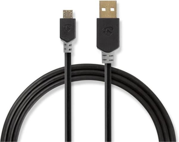 USB-kabel | USB 2.0 | USB-A hane | USB Micro B hane | 480 Mbps | guldpläterad | 1,00 m | Runda | PVC | Antracit | fönsterlåda