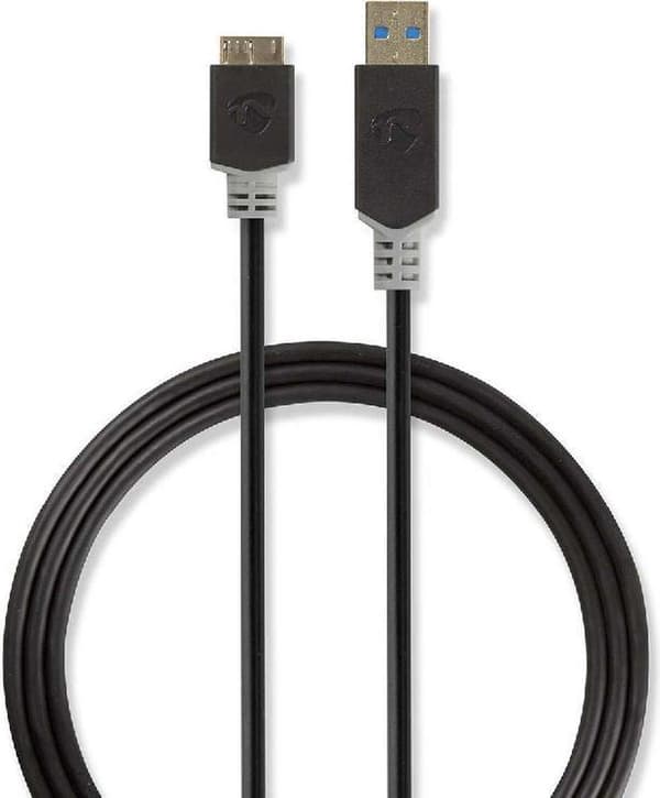 USB-kabel | USB 2.0 | USB-A hane | USB Micro B hane | 480 Mbps | guldpläterad | 1,00 m | Runda | PVC | Antracit | fönsterlåda