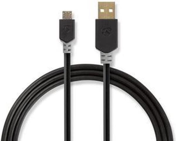 USB-kabel | USB 2.0 | USB-A hane | USB Micro B hane | 480 Mbps | guldpläterad | 1,00 m | Runda | PVC | Antracit | fönsterlåda