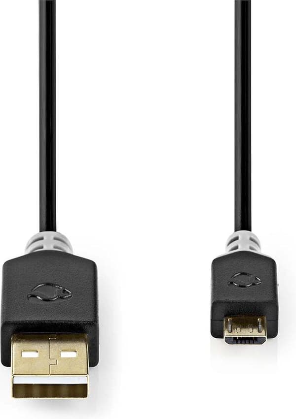 USB-kabel | USB 2.0 | USB-A hane | USB Micro B hane | 480 Mbps | guldpläterad | 1,00 m | Runda | PVC | Antracit | fönsterlåda