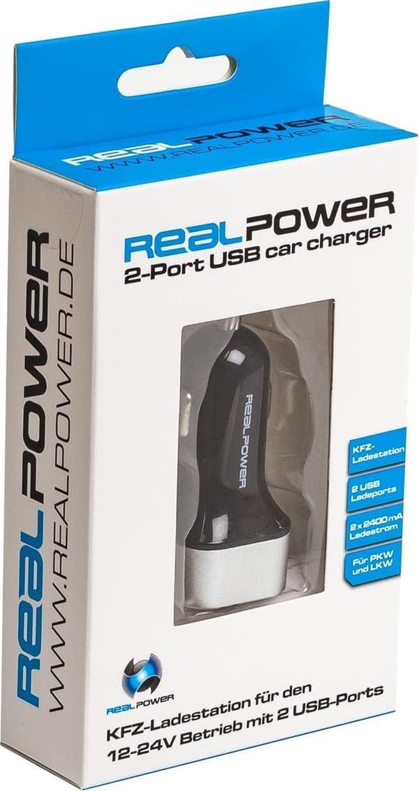 RealPower - Biloplader 2 x USB 12V & 24V