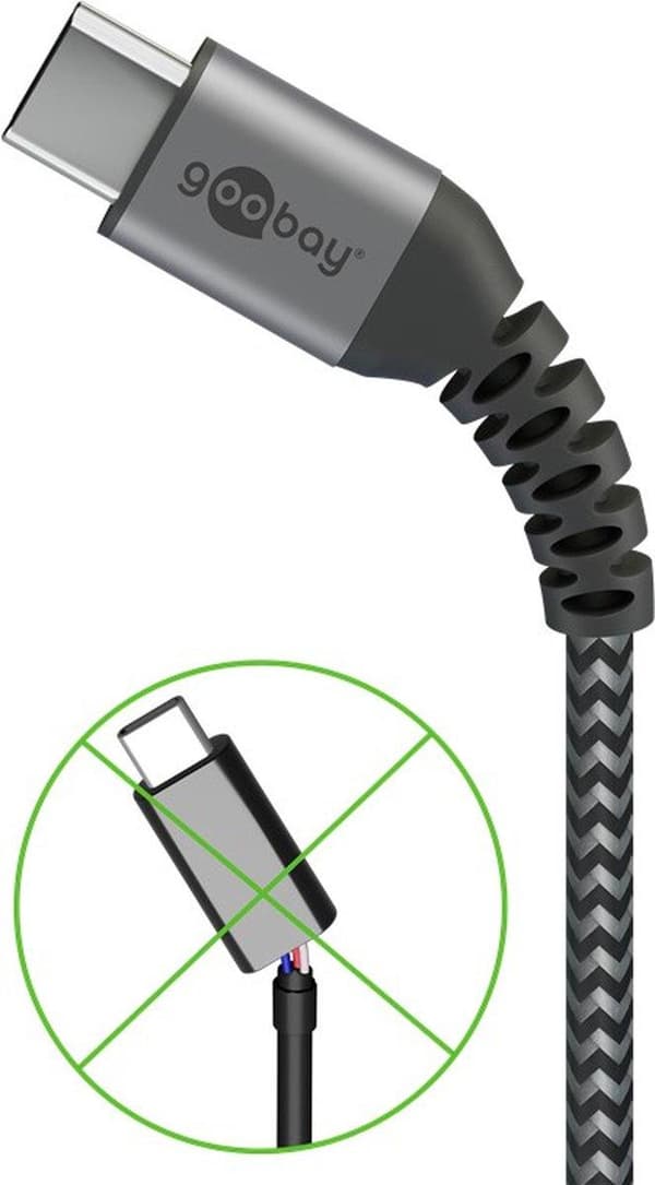 USB-C-USB-C-kaapeli - USB2.0 - jopa 20V/3A / nylon - 2 metriä