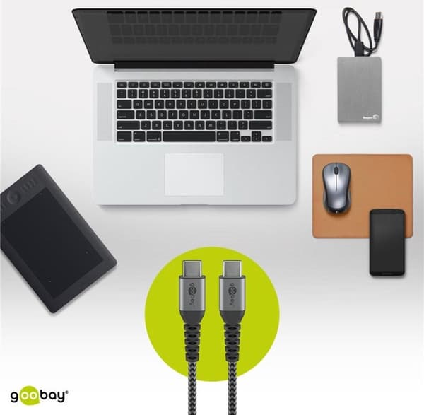 USB-C-USB-C-kaapeli - USB2.0 - jopa 20V/3A / nylon - 2 metriä